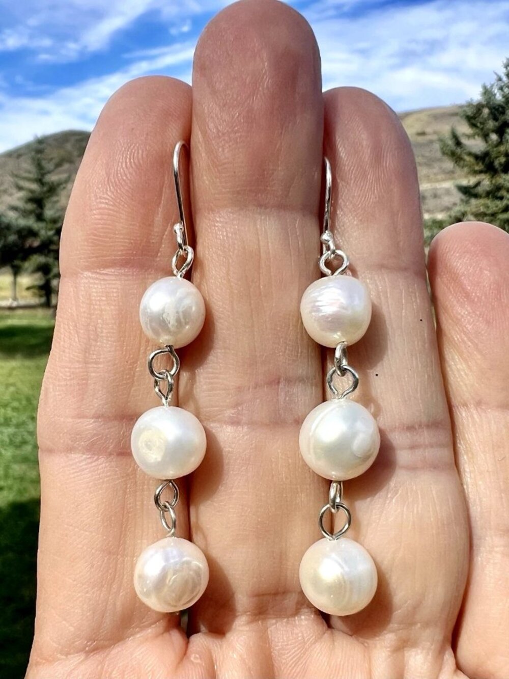 Sundance $108 NEW 2-1/4" BAROQUE PEARL Sterling Silver Handmade Dangle Earrings